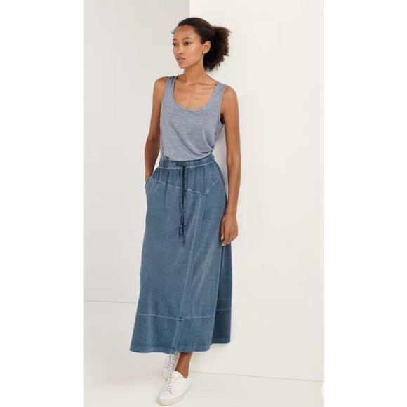 Poetry Women 14 US Wrap Over Skirt Midi Hemp Cotton Drawstring Pockets Blue - Picture 1 of 12
